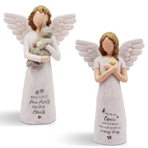 BORLESTA Memorial Gifts Angel - Sympathy Gifts for Loss of Loved One, Cat Memorial Gifts for Loss of Cat, Cat Passing Away Gifts - Cat Angel Figurines