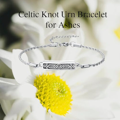 Urn Bracelet for Ashes for Women 925 Sterling Silver Bar Cremation Bracelet Cremation Memorial Keepsake Jewelry Gifts for A Loss of Loved Ones - style: Celtic Knot