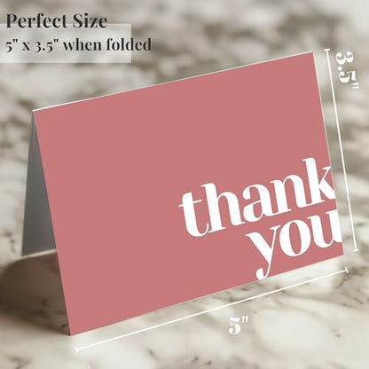 Paper Play Thank You Cards Bulk Pack of 40 Pink, 5x3.5 Inches with Matching Stickers & Envelopes, Minimalistic Design Suitable for Business, Baby Shower, Wedding, Small Business, Graduation, Funeral | 5 x 3.5 Inches with Matching Stickers & Envelopes, For