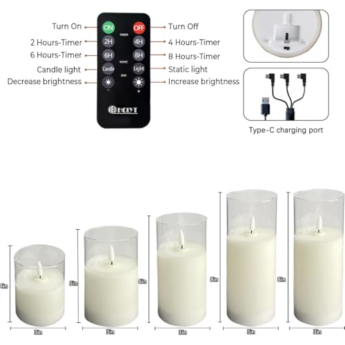 Glass Rechargeable LED Realistic Flickering Flameless Candles(Pack of 5) - color: White Glass -Droplet 5P