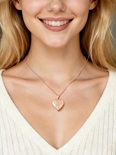 Custom4U Personalized Heart Locket Necklace with Pictures,Sunflower/Angel Wings/Heart Shaped Lockets Custom Photo,Gold/Rose Gold/White Lockets That Holds Picture,Customized Memorial Jewelry for Women - color: C-Heart-Rose Gold(Locket Only)