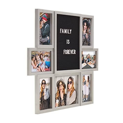 MELANNCO Customizable Letterboard 7-Opening Photo Collage, 22 x 18 inch, Distressed Grey - color: Distressed Gray, size: 22x18 - 7 Opening
