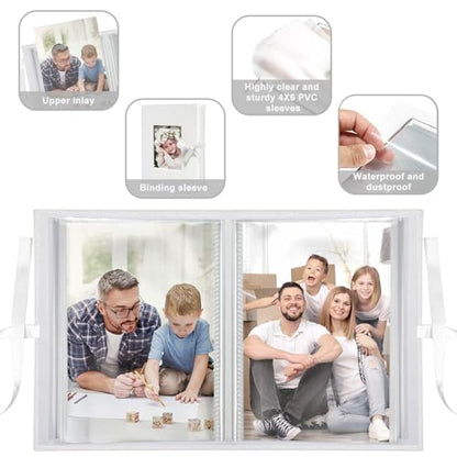 Photo Album 4x6 100 Pockets, Slip-in Picture Albums, Linen Cover Top Loader Vertical Pockets Albums for Baby, Kids Boy Girls, Wedding, Family, Anniversary, White - color: White, size: 100 Pockets white Bandage