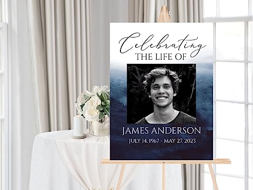 Celebration Of Life Blue Watercolor Funeral Welcome Sign, Ocean Funeral Welcome Sign - color: Version #8