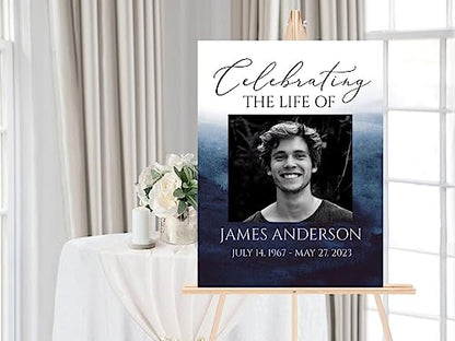 Celebration Of Life Blue Watercolor Funeral Welcome Sign, Ocean Funeral Welcome Sign - color: Version #8