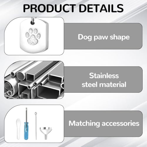 Pet Urn Necklace for Dogs Ashes Silver Pendant 1PCS with Funnel Spoon Screw Kit Memorial Keepsake Comfort Gift - color: Silver