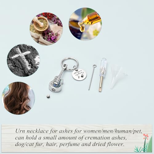 Imrsanl Guitar Urn Necklace Cremation Jewelry for Ashes | Ashes Holder Pendant, Funeral Keepsake, Memorial Gifts of Loss Loved Ones, For Women Men Guitarist - color: Keychain-silver