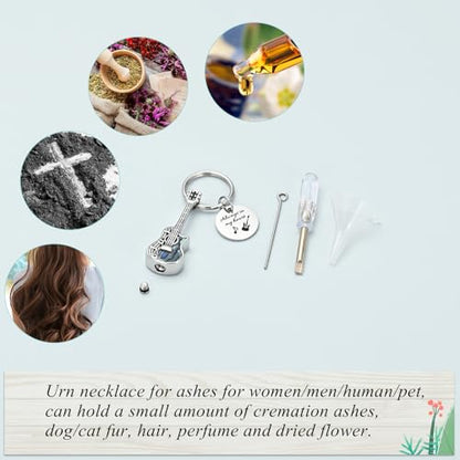 Imrsanl Guitar Urn Necklace Cremation Jewelry for Ashes | Ashes Holder Pendant, Funeral Keepsake, Memorial Gifts of Loss Loved Ones, For Women Men Guitarist - color: Keychain-silver