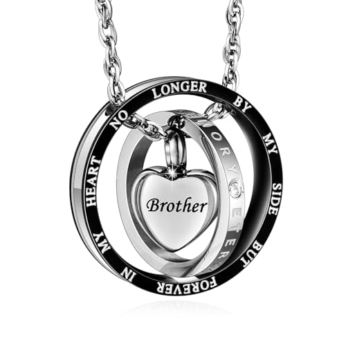 XIUDA Cremation Urn Necklace for Ashes Eternal Memory Carved Keepsake Stainless Steel Urn Jewelry Memorial Ash Holder - color: Silver&Black-Brother