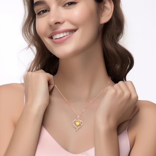 925 Sterling Silver Rose Love Heart Birthstone Necklaces for Women Jewelry | Hypoallergenic Nickel-Free & Lead-Free Pendant,Birthday Anniversary Christmas Gift for Women Wife Mom Girlfriend - color: Rose Gold-11-Nov