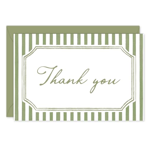 Whaline 24Pcs Sage Green Thank You Cards with Envelopes & Stickers | Blank Note Cards, Minimalist Green Stripe, Wedding Birthday Baby Shower, 4 x 6 Inch - color: Sage Green