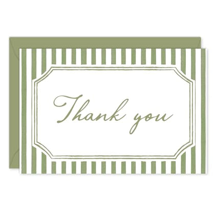 Whaline 24Pcs Sage Green Thank You Cards with Envelopes & Stickers | Blank Note Cards, Minimalist Green Stripe, Wedding Birthday Baby Shower, 4 x 6 Inch - color: Sage Green