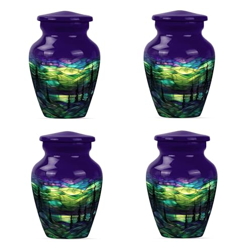 Northern Lights Keepsake Urns for Ashes, 3 Inch Set of 4 Burial Urn for Men | Small Urns for Human Ashes Combine 4 Pieces With Detailed Northern Lights Artwork, Stable Bases and Secure Threaded Lids - size: #4 (Set of 4)
