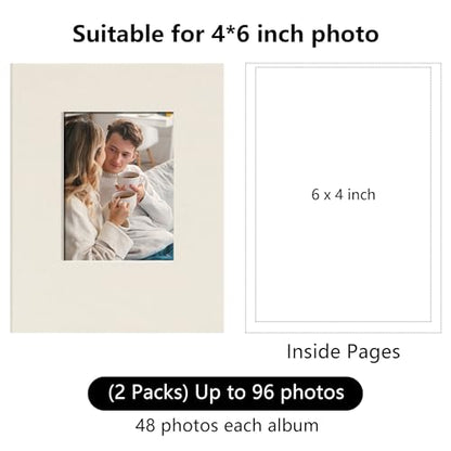 Small 4x6 Photo Album 24 Pockets Linen Cover Beige 2 Pack - color: Beige, size: 24 Pockets 2 Pack