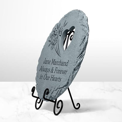 Let's Make Memories Personalized Memorial Stones - in Memory - Sympathy - Condolences - Loved Ones or Pets - Large Round Stone - in Our Hearts Design - style: Round