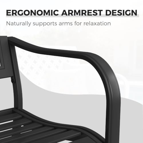 Grand patio 50" Outdoor Bench, Garden Bench with Armrests, Black | Anti-Rust Metal Powder Coated Frame, Patio Bench for Front Porch Park Outside Furniture - color: Black