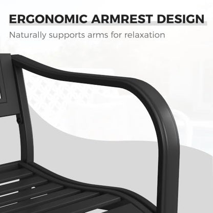 Grand patio 50" Outdoor Bench, Garden Bench with Armrests, Black | Anti-Rust Metal Powder Coated Frame, Patio Bench for Front Porch Park Outside Furniture - color: Black