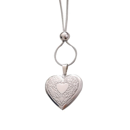 ZFAIRY Heart Locket Necklace with Photo Frame, Stainless Steel, Adjustable Chain, Silver