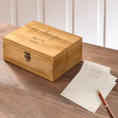 Let's Make Memories Personalized Wooden Keepsake Box With Hinged Lid - Wood Memento Box - Decorative Storage - Home Decor - For Couples, Wedding, Newlyweds - Laser Engraved - Love Letters - style: Love Letters