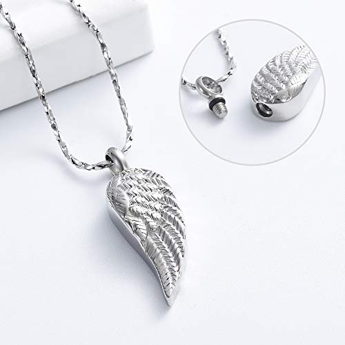 Imrsanl Angel Wing Cremation Jewelry Urn Necklace for Ashes | For Women Men, Stainless Steel, Memorial Urn Pendant, Funeral Ashes Holder Keepsake - color: Silver