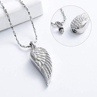 Imrsanl Angel Wing Cremation Jewelry Urn Necklace for Ashes | For Women Men, Stainless Steel, Memorial Urn Pendant, Funeral Ashes Holder Keepsake - color: Silver