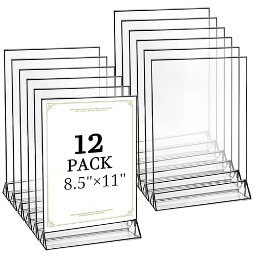 12 Pack 8.5x11 Inch Clear Acrylic Sign Holders, Double-Sided Black Display Stand Picture Frames for Table Numbers, Menus, Flyers, Weddings, and Offices - color: Black, size: 8.5" x 11"- 12 Pack
