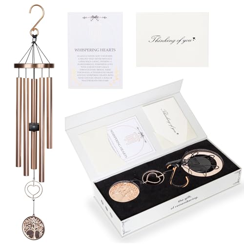 30” Memorial Wind Chime with Gift Box – Whispering Hearts Collection – Platinum Rose.