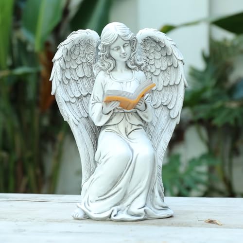 Angel Statue Outdoor, Solar Angel Reading Book with LED Lights, Garden Gift - style: Ancient Book