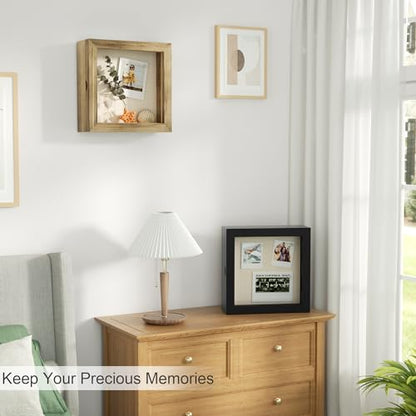 Love-KANKEI Deep Shadow Box Frame 8x8,Solid Wood Frame,Carbonized Black - color: Carbonized Black, size: 8 x 8