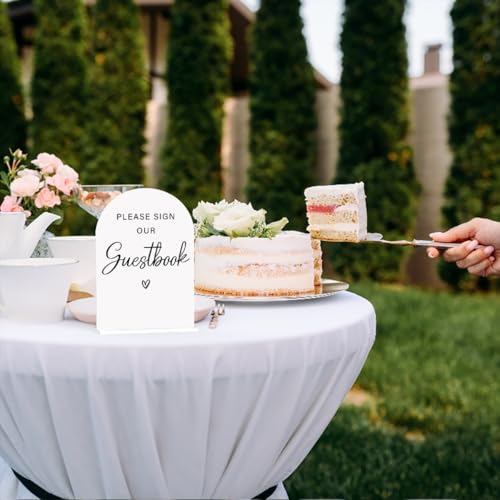 Acrylic Wedding Sign Please Sign Our Guestbook Wedding Signs for Ceremony Modern Calligraphy Arch Acrylic Table Top Sign for Wedding Reception and Event Party Table(white） - color: Please Sign Our Guestbook