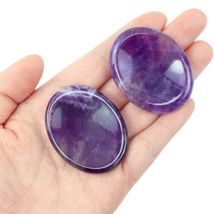 Thumb Worry Stone Amethyst Crystal Rock Crystals and Healing Stones Oval Natural Fidget Meditation Accessories Gemstones Trinkets Pocket Stress Relief Gifts Anxiety Relief Items for Women Men - color: Purple-amethyst