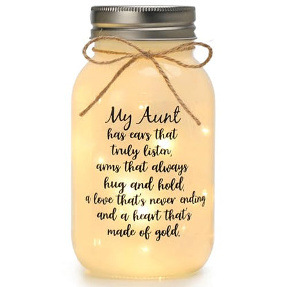 Maracco Aunt Gifts from Niece Nephew, Mason Jar Night Lights Birthday Gifts for Aunts, Auntie Gift Ideas, Best Aunt Ever Gift, Great Favorite Auntie Mason Jar (30oz) - color: Clear