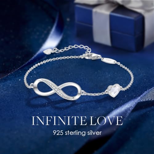 CDE 925 Sterling Silver Infinity Birthstone Bracelet Jewelry Gift for Women | Hypoallergenic,Non Tarnish,Heart CZ,Nickel-Free & Lead-Free,Anniversary Christmas Birthday Idea Gifts for Wife Girlfriend Her - color: Crystal-White
