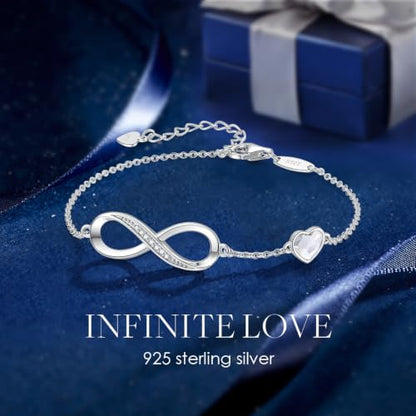 CDE 925 Sterling Silver Infinity Birthstone Bracelet Jewelry Gift for Women | Hypoallergenic,Non Tarnish,Heart CZ,Nickel-Free & Lead-Free,Anniversary Christmas Birthday Idea Gifts for Wife Girlfriend Her - color: Crystal-White
