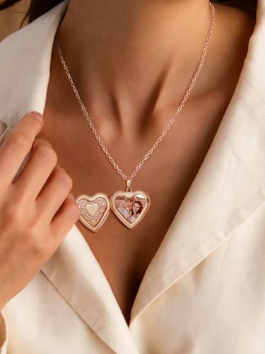 FindChic Locket Necklace for Women Custom Photo Memorial Gifts Multi-Shaped | Silver/Black/Rose Gold/Gold Plated Personalized Gifts for Loved Ones, Birthday Valentine's Day Keepsake - color: Rose-Heart to Heart