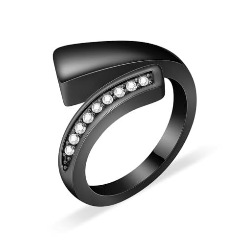 Urn Ring for Ashes for Women Men Cubic Zirconia Ash Ring Memorial Cremation Jewelry Bereavement Keepsakes Gift for Loss of a Loved One - color: Black, size: 9#