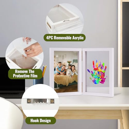 Family Handprint Kit, DIY Baby Hand and Footprint Handmade Keepsake Wooden Frame, Family Gifts with 5 Non-Toxic Baby-Safe Paint, Ideas Gift for New Parents, Grandparents, Father's Day, Mother's Day - color: White, size: 4 Pages Acrylic Boards