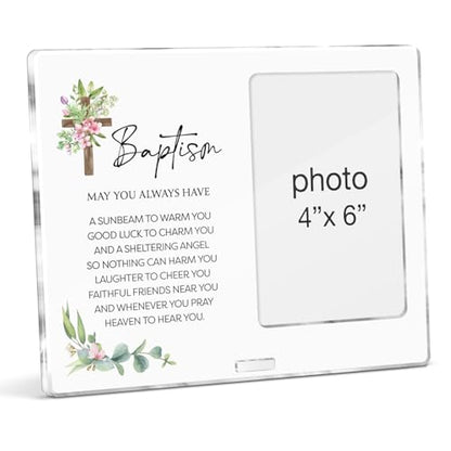 Baptism Picture Frame Gifts, Christening Baptism Gifts for Girls, Catholic Baptismal Gift for Girl Godchild Acrylic Photo Frames, Photo 4 x 6 Inches - color: Baptism- B