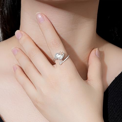 925 Sterling Silver Heart Urn Ring for Ashes for Women - Cremation Jewelry Keepsake Thumb Rings Adjustable with Rose/Sunflower Gift for Lost Of Love Ones Human Adult Pet - style: Heart Rose