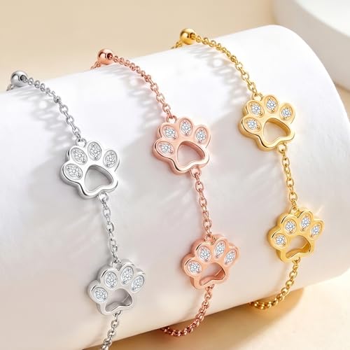 DAOCHONG Pet Paw Print Bracelet for Women Pet Memorial Jewelry | Sterling Silver Dog Cat Paw Bracelet | Pet Loss Sympathy Gift | Birthday Xmas Present for Pet Lover Mom Wife - style: Gold-Paw Print bracelet