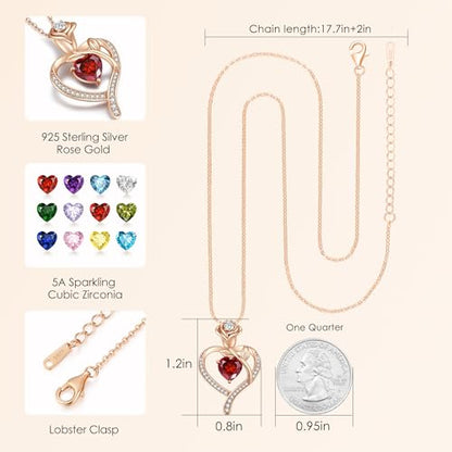 925 Sterling Silver Rose Love Heart Birthstone Necklaces for Women Jewelry | Hypoallergenic Nickel-Free & Lead-Free Pendant,Birthday Anniversary Christmas Gift for Women Wife Mom Girlfriend - color: Rose Gold-01/07-Jan/Jul