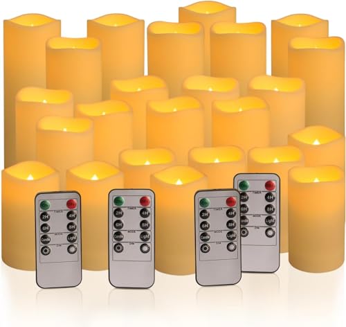 fclayvts 24-Pack LED Flameless Candles with Remote Control -Flickering Electric Candles- Timer Candles -3D Flame, for Halloween Christmas Parties,Wedding,Home,Gift and Special Occasions(Three Sizes) - size: 24-Pack