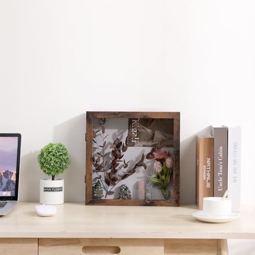 Muzilife 11x11 Shadow Box Picture Frame, 2.16 Deep, Real Glass, Honey Brown - color: Honey Brown, size: 11x11