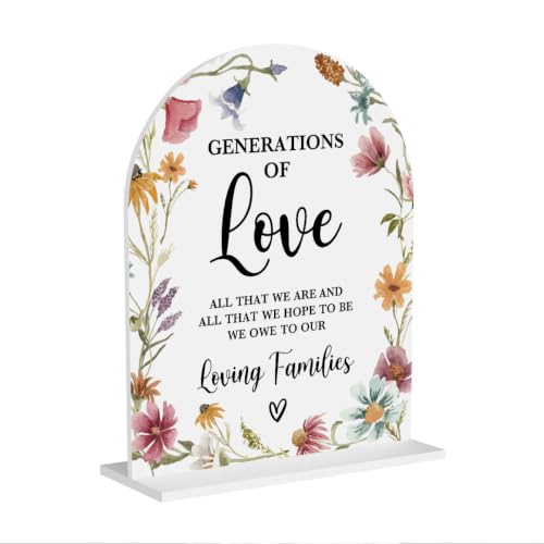 Acrylic Wedding Sign Generations of Love Signs for Ceremony Modern Calligraphy White Arch Wildflowers Acrylic Table Top Signs for Wedding Reception and Event Party Table Decor 8x10 Inch - color: Generations of Love