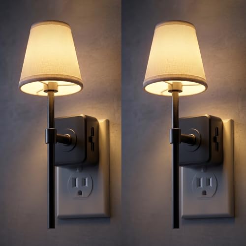 L LOHAS LED Night Light, Premium Fabric Linen Shade Plug in Night Light - color: Linen Cover Black-3000K, size: 2 Pack