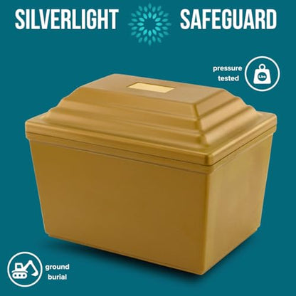 Custom Silverlight Engraved Safeguard Urn Vault for Ground Burial - Gold, Holds One Urn - color: Gold