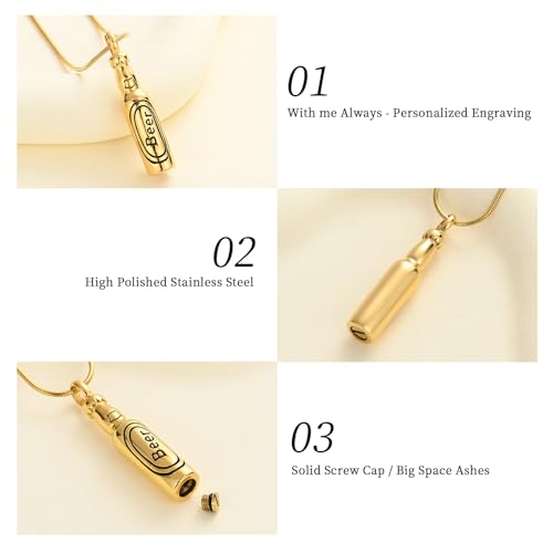 Oinsi Beer Bottle Cremation Jewelry for Ashes Stainless Steel Cylinder Tube Memorial Urn Necklace Keepsake Pendant Jewelry for Human Ashes with Filling Kits - color: A-Gold