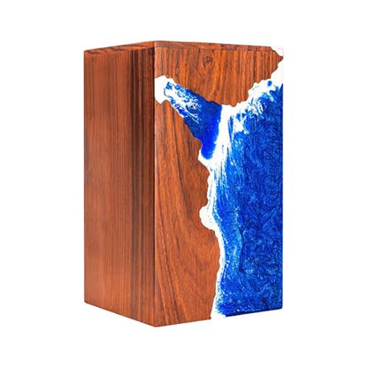 Handcrafted Rosewood Wooden Urn for Human or Pet Ashes – 11"x6"x6" Large Cremation Urn with Blue Resin Ocean Wave Inlay – Memorial Funeral Box for Adults up to 250 lbs - size: Large 250 cubic inches