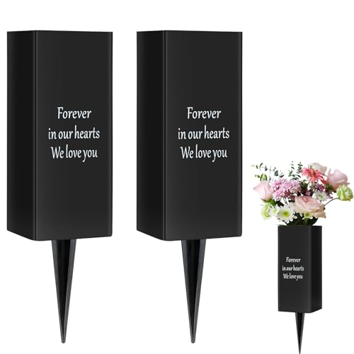 Cemetery Vases Metal Grave Flower Holder with Spikes for Memorial Flowers Funeral Gravesite Headstone Decorations (2Pcs), Flowers are not Included