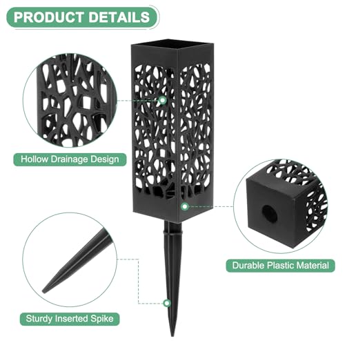 M METERXITY 2-Pack Cemetery Vases with Spikes, Plastic Flower Holder Grave Decorations Drainage Holes for Gravestone/Headstone/Memorial/Cemetery/Grave Markers, Floral Holder Vases [Black]